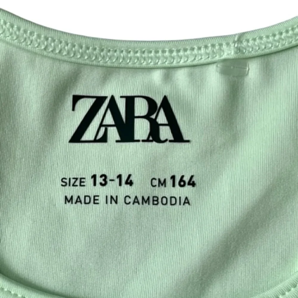 ZARA Junior Crop Top Racerback Athletic Sports Bra Mint Green Size 13/14 NWOT